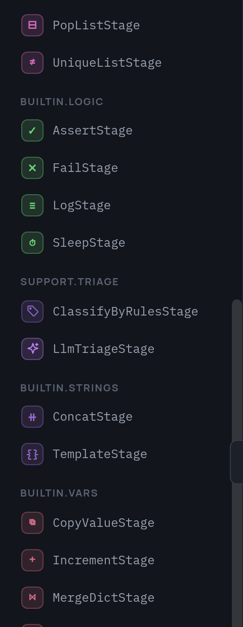 Built-in stages in the palette